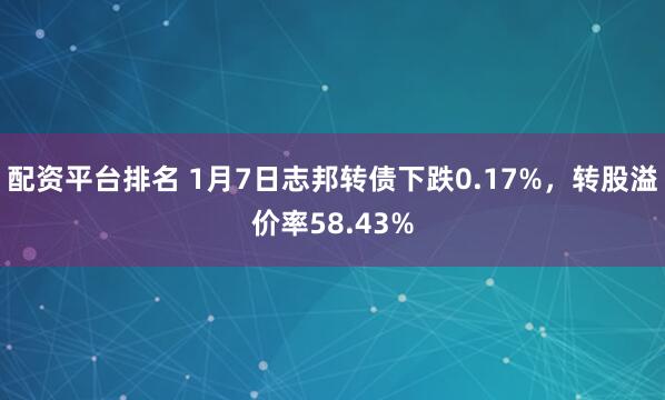 配资平台排名 1月7日志邦转债下跌0.17%，转股溢价率58.43%